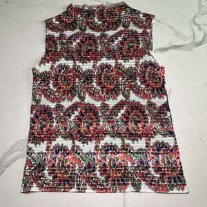 EK Designs Sleeveless Blouse Top Pleated Crepe Stretch Colorful Womens Size XL